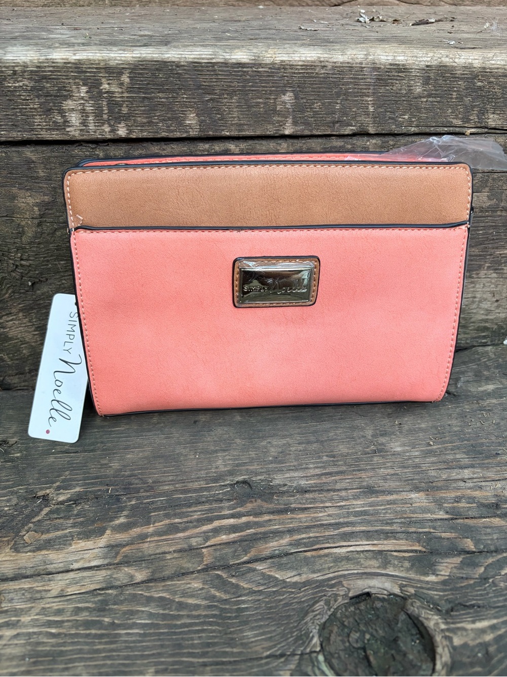 Simply Noelle Coral and Tan Wristlet Clutch with Shoulder Strap